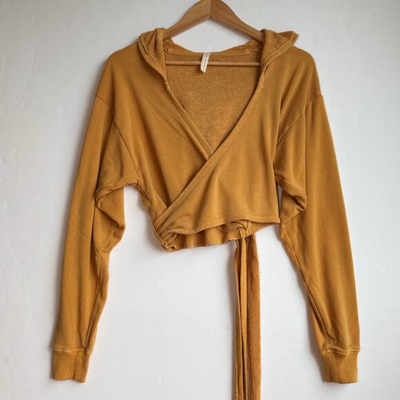 Free People Movement Ballet Wrap Top Mustard Yellow with hood Extra Small - Picture 1 of 13